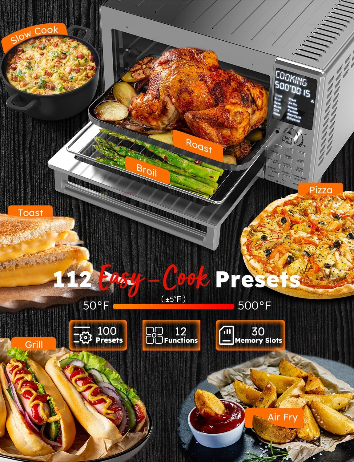 Nuwave Bravo XL Pro Air Fryer Toaster Oven with Grill Combo, 2024 New Ultra-Fast Convection System, 35% Crispier, 2X More Even, 142 Presets, 50-500F, Smarter Probe, PFAS Free, 30QT, Stainless Steel