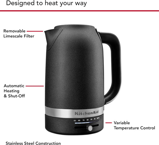 Kitchenaid 1.7L Electric Kettle W/Temp Control KEK1701, Cast Iron Black