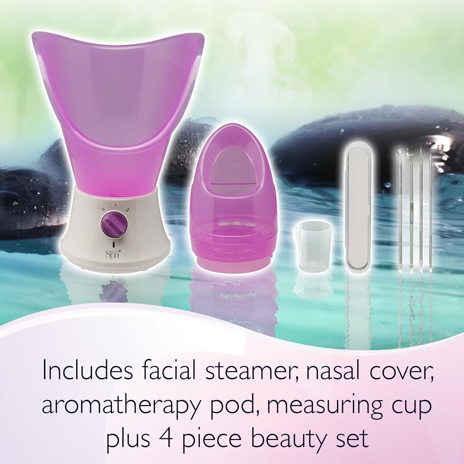 Sensio Spa Facial Steamer & Nasal Inhaler with Aromatherapy Pod & 4 Piece Beauty Tools Set