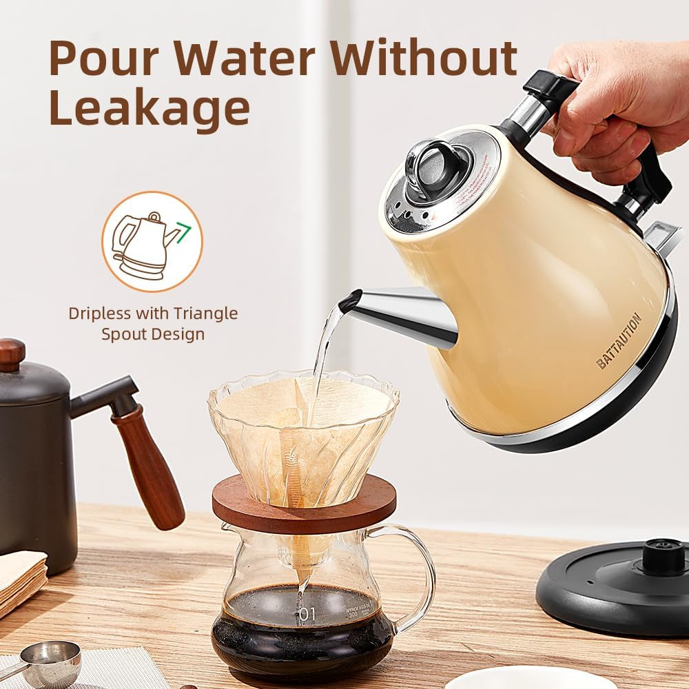 Electric Kettle, 1000W 1.2 Liter Small Hot Water Kettle Electric with 100% 304 Stainless Steel Auto-Shut off and Boil Dry Protection and Fast-Heating Electric Tea Coffee Kettle Yellow Color