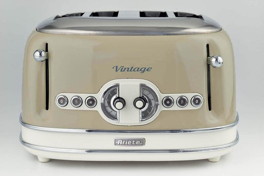 Ariete 156 Tostapane Vintage 4 Fette Di Pane - Senza Pinze - 6 Livelli Di Tostatura - Defrost - 1600 Watt - Linea Vintage - Beige