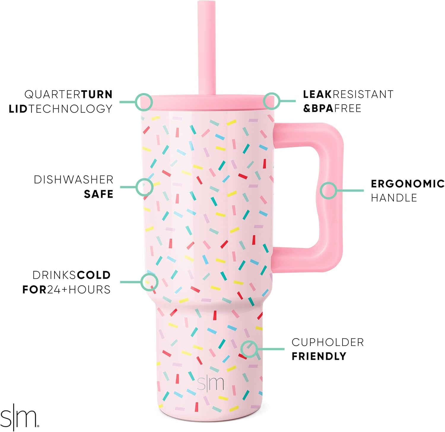 Simple Modern Kids 24 Oz Tumbler with Handle and Silicone Straw Lid | Spill Proof and Leak Resistant | Reusable Stainless Steel Bottle | Gift for Kids Boys Girls | Trek Collection | Confetti