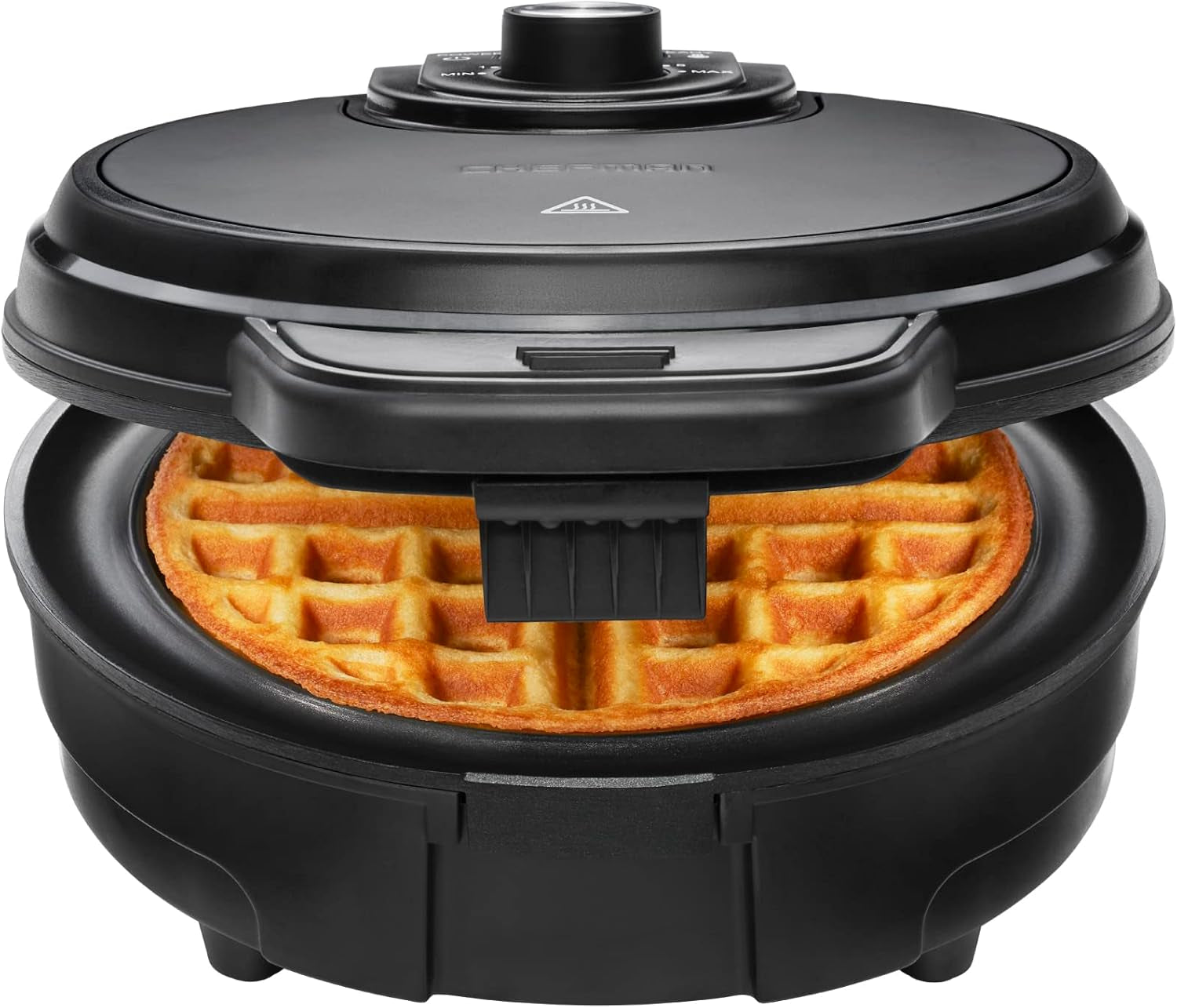 Chefman Anti-Overflow Waffle Maker, Belgian Waffle Iron with Seven Crunch Selector Settings, Mess-Free Moat Catches Excess Batter, Nonstick Electric Single Griddle Mold Makes 6-Inch round Waffles