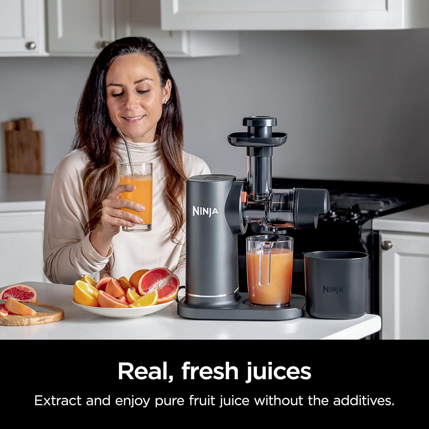 Ninja JC151 Neverclog Cold Press Juicer, Powerful Slow Juicer with Total Pulp Control, Countertop, Electric, 2 Pulp Functions, Dishwasher Safe, 2Nd Generation, Charcoal