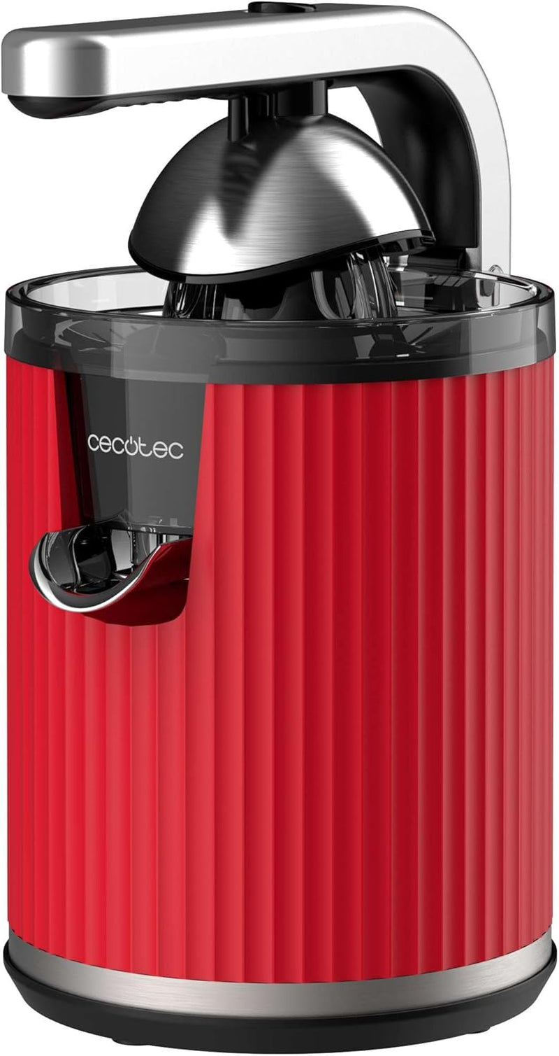 Cecotec Spremiagrumi Elettrico a Braccio per Arance E Agrumi Xqueeze Retrojuice 600 Red, 600 W, Stile Retrò, Filtro in Acciaio Inox, Cono in Plastica, Leva per Estrarre La Polpa, Antigoccia