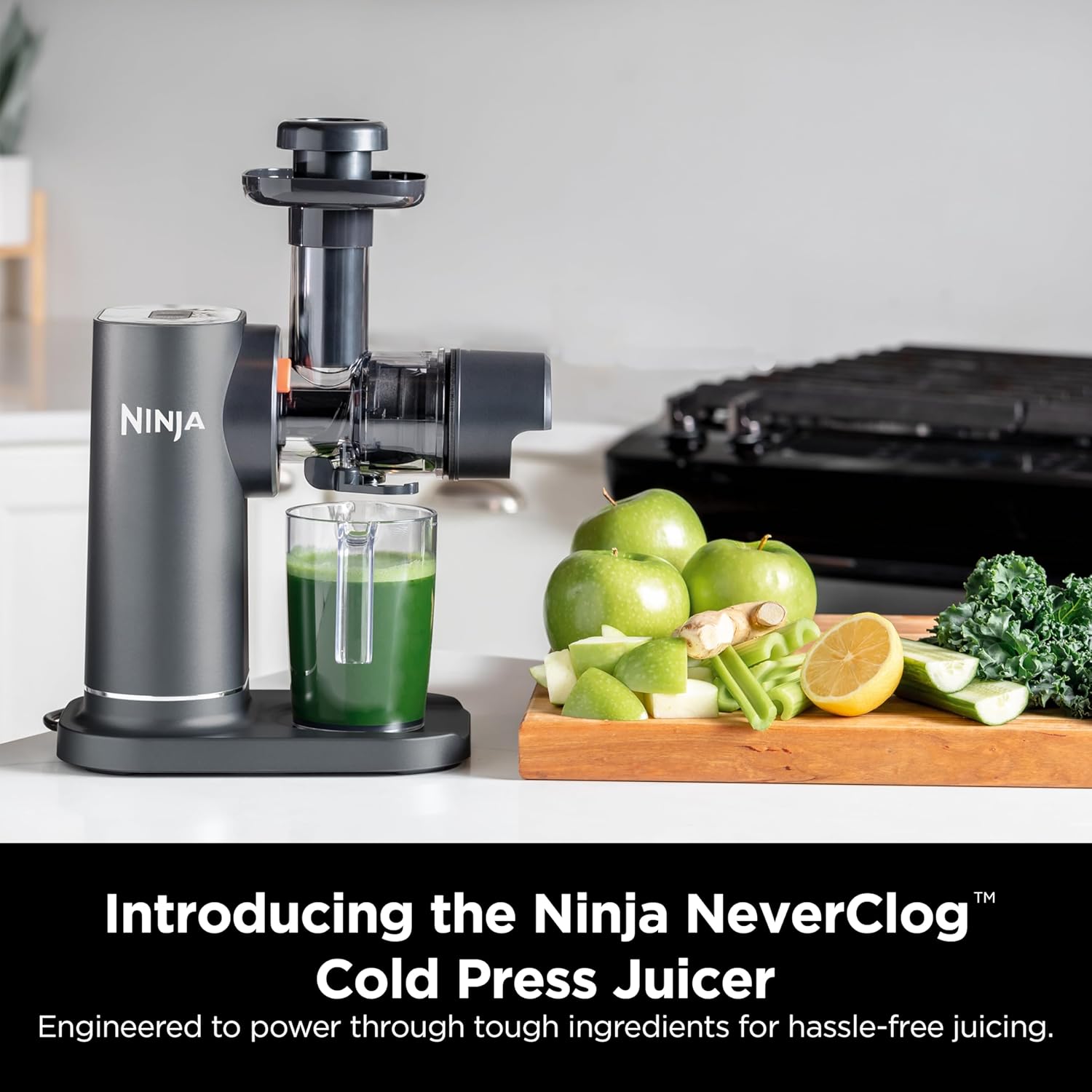 Ninja JC151 Neverclog Cold Press Juicer, Powerful Slow Juicer with Total Pulp Control, Countertop, Electric, 2 Pulp Functions, Dishwasher Safe, 2Nd Generation, Charcoal