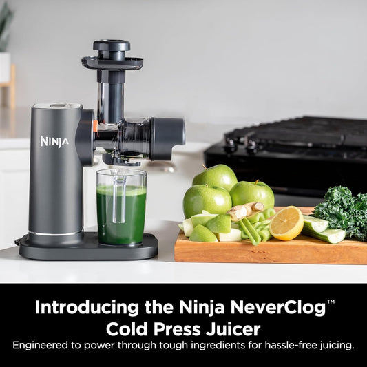 Ninja JC151 Neverclog Cold Press Juicer, Powerful Slow Juicer with Total Pulp Control, Countertop, Electric, 2 Pulp Functions, Dishwasher Safe, 2Nd Generation, Charcoal