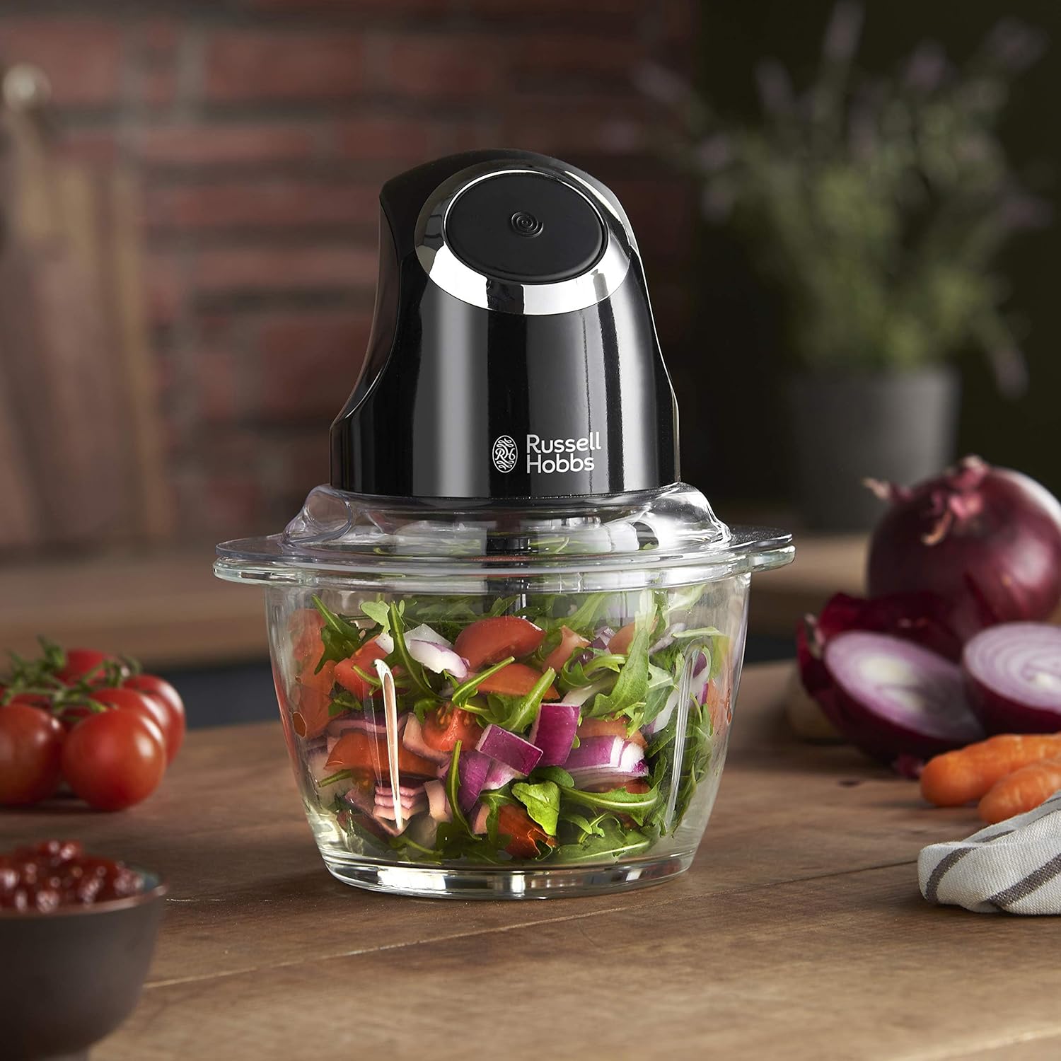 Russell Hobbs Electric Chopper 1L Glass Bowl with 500Ml Food Capacity One Touch Operation 200W