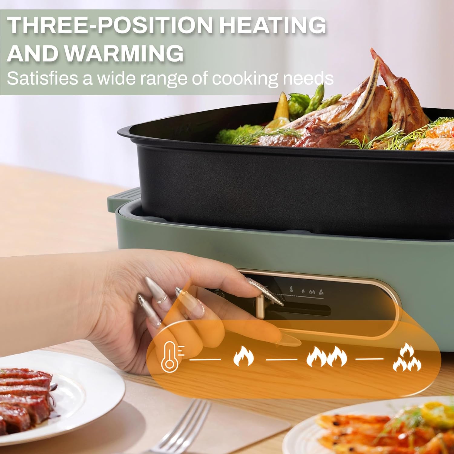 2 in 1 Electric Hotpot with Removable Grill Pan, Non-Stick Skillet & 4L Shabu Shabu Pot,1200W with Slide Power Control for Frying,Grilling,Outdoor Camping BBQ, Family & Friend Gathering Party