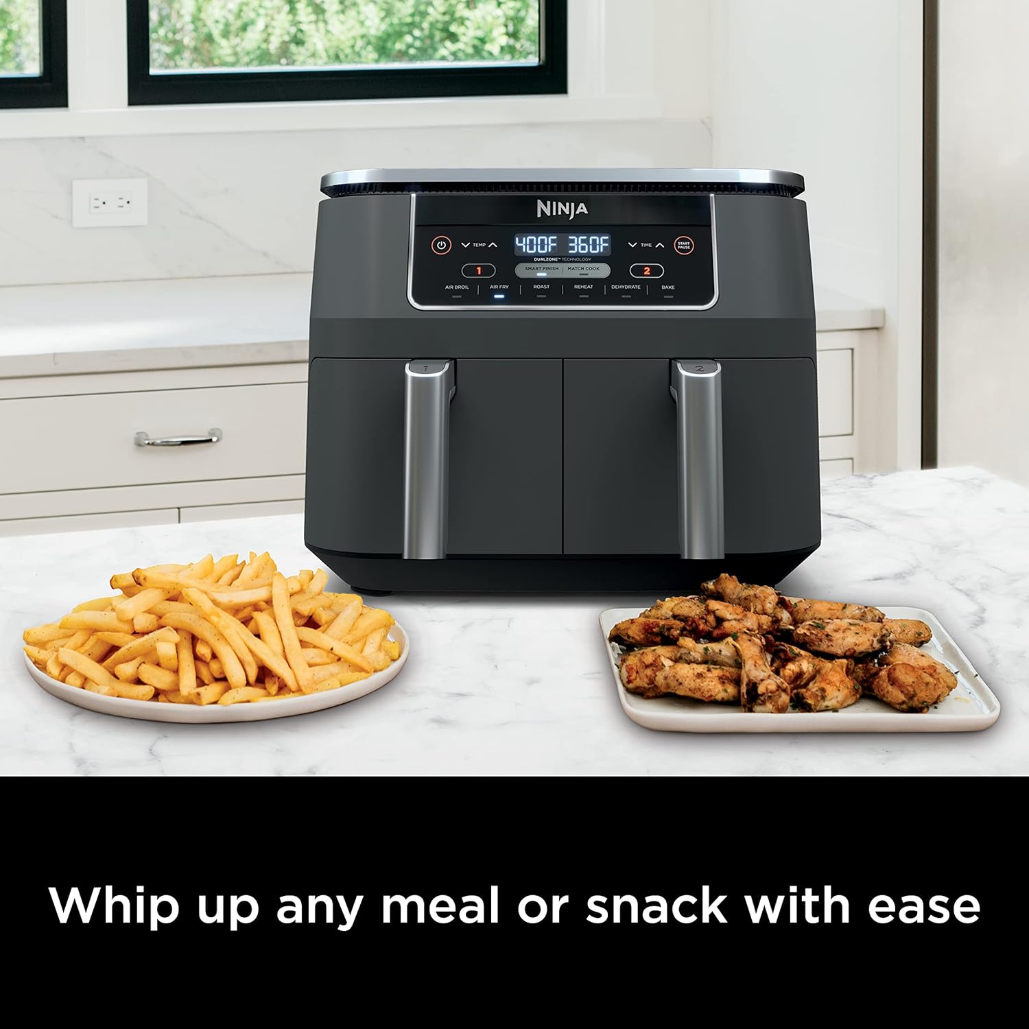 Ninja DZ201 Foodi 8 Quart 6-In-1 Dualzone 2-Basket Air Fryer with 2 Independent Frying Baskets, Match Cook & Smart Finish to Roast, Broil, Dehydrate & More for Quick, Easy Meals, Grey