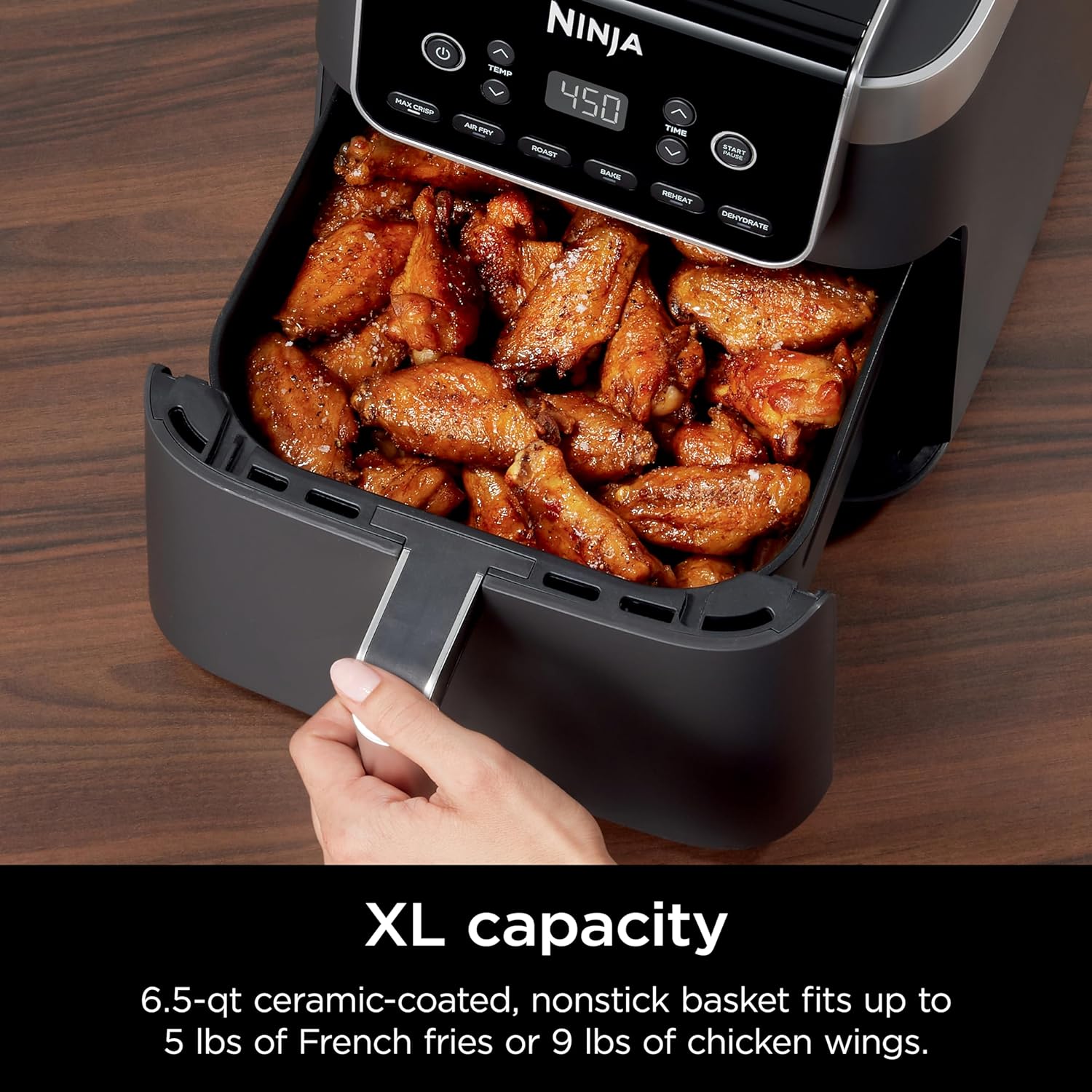 Ninja Air Fryer Pro XL 6-In-1 with 6.5 QT Capacity, Max Crisp, Air Fry, Air Roast, Bake, Reheat, Dehydrate, Max Crisp Technology with 450F, Nonstick Basket & Crisper Plate, Grey, AF181