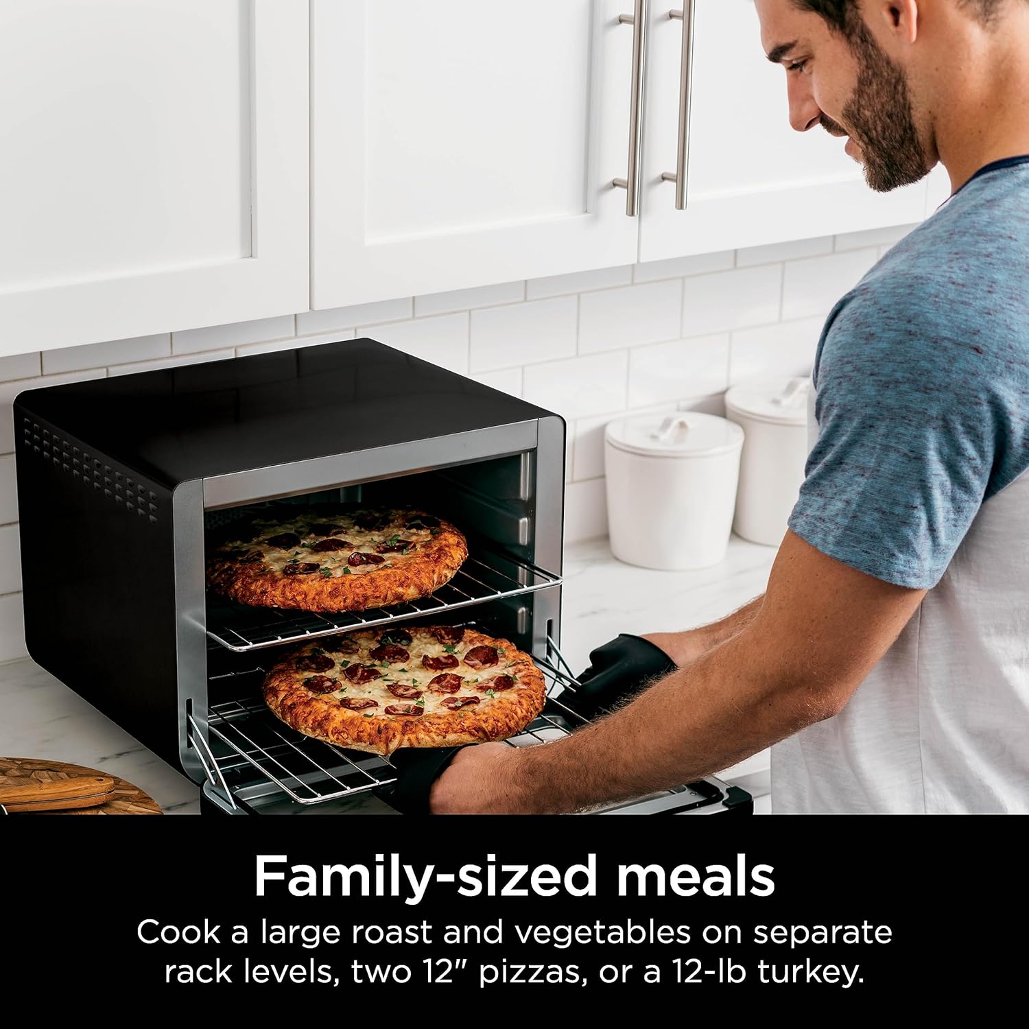 Ninja DT202BK Foodi 8-In-1 XL Pro Air Fry Oven, Large Countertop Convection Oven, Digital Toaster Oven, 1800 Watts, Black, 12 In.