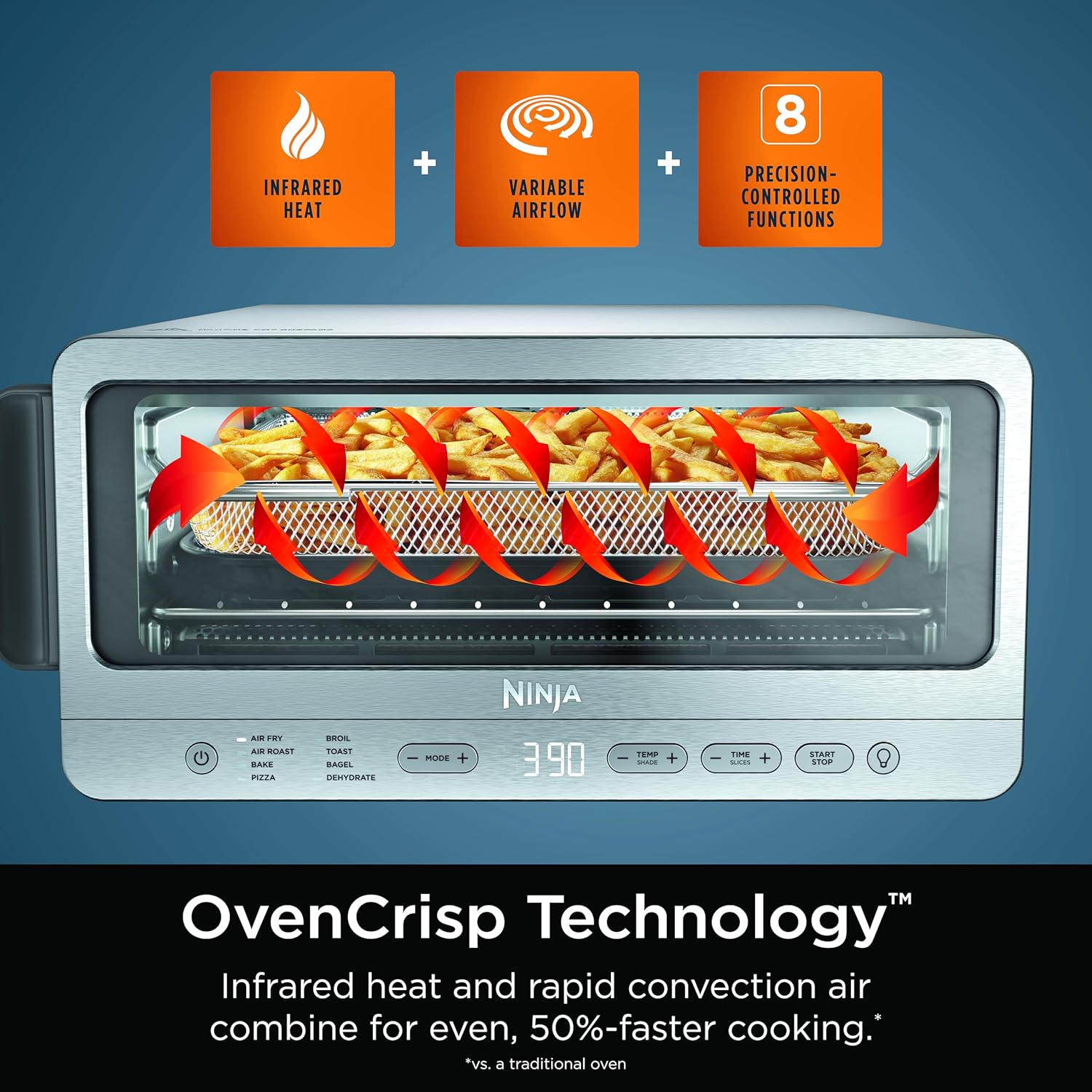 Ninja Flip Toaster Oven&Air Fryer, 8-In-1 Functionality, Flip Up&Away Capability for Storage Space, Largecapacity, Air Fry Basket, Sheetpan, Wire Rack&Removable Crumb Tray, Stainless,1800 Watts, SP151