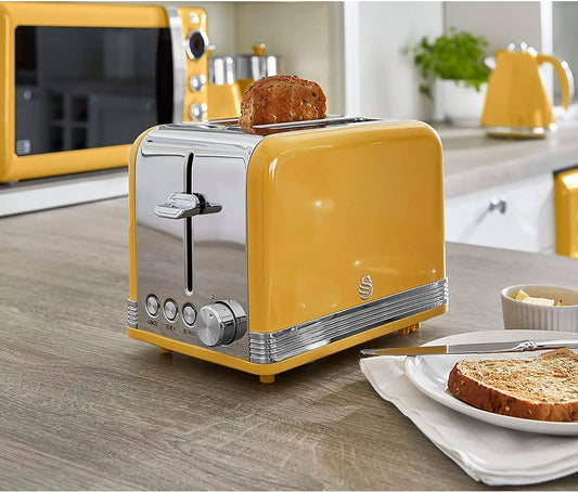 Swan Retro 2-Slice Toaster Vintage Design 3 Functions & 6 Browning Level Controls Yellow Color