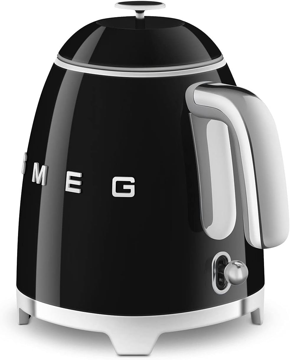 SMEG Mini 50'S Retro Style 3 Cup Electric Kettle with Double Wall anti Slip Base and Water Level Indicator (Black)