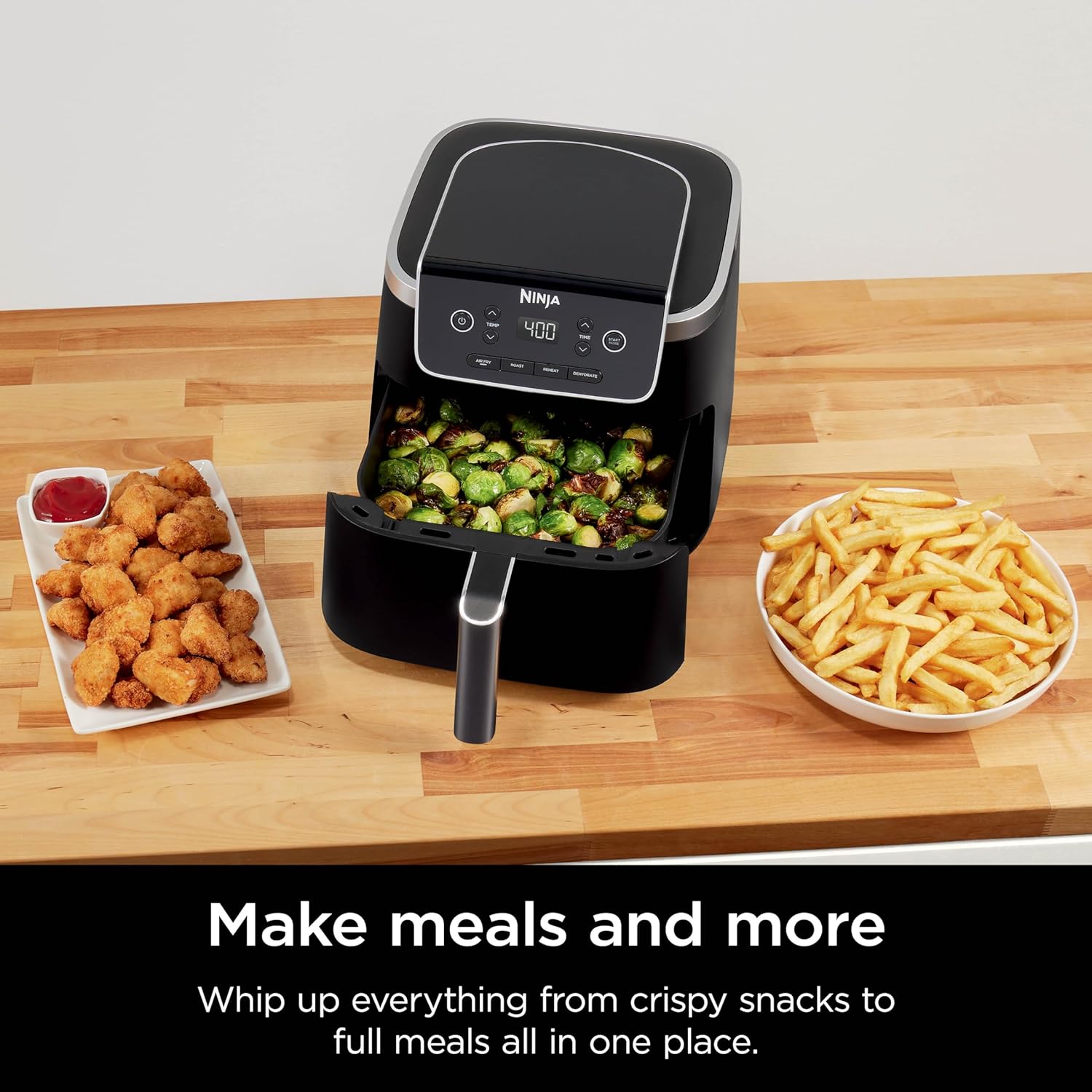 Ninja Air Fryer Pro 4-In-1 with 5 QT Capacity, Air Fry, Roast, Reheat, Dehydrate, Air Crisp Technology with 400F for Hot, Crispy Results in Just Minutes, Nonstick Basket & Crisper Plate, Grey, AF141