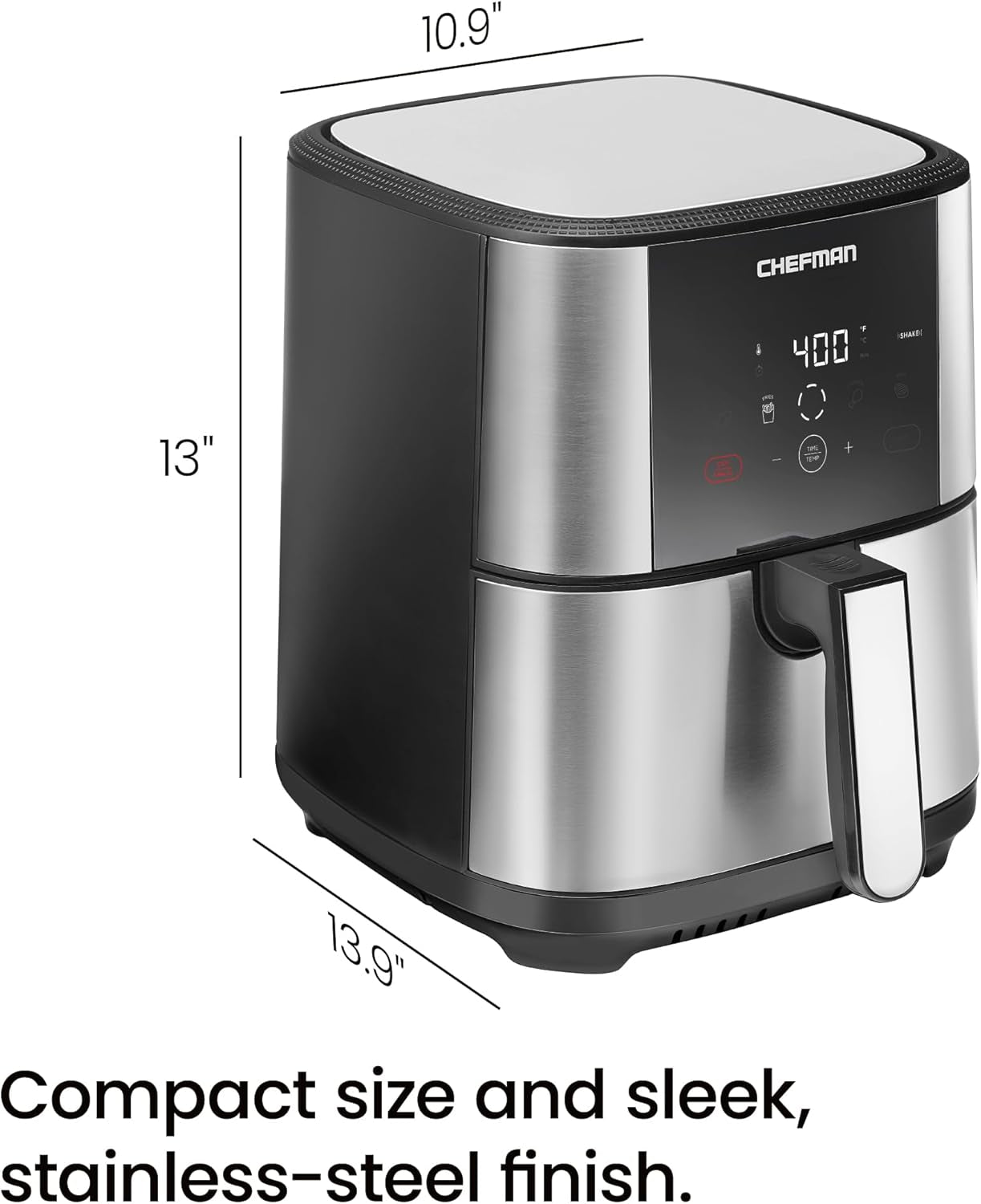 Chefman Turbofry Touch Air Fryer, Large 5-Quart Family Size, One Touch Digital Control Presets, French Fries, Chicken, Meat, Fish, Nonstick Dishwasher-Safe Parts, Automatic Shutoff, Stainless Steel