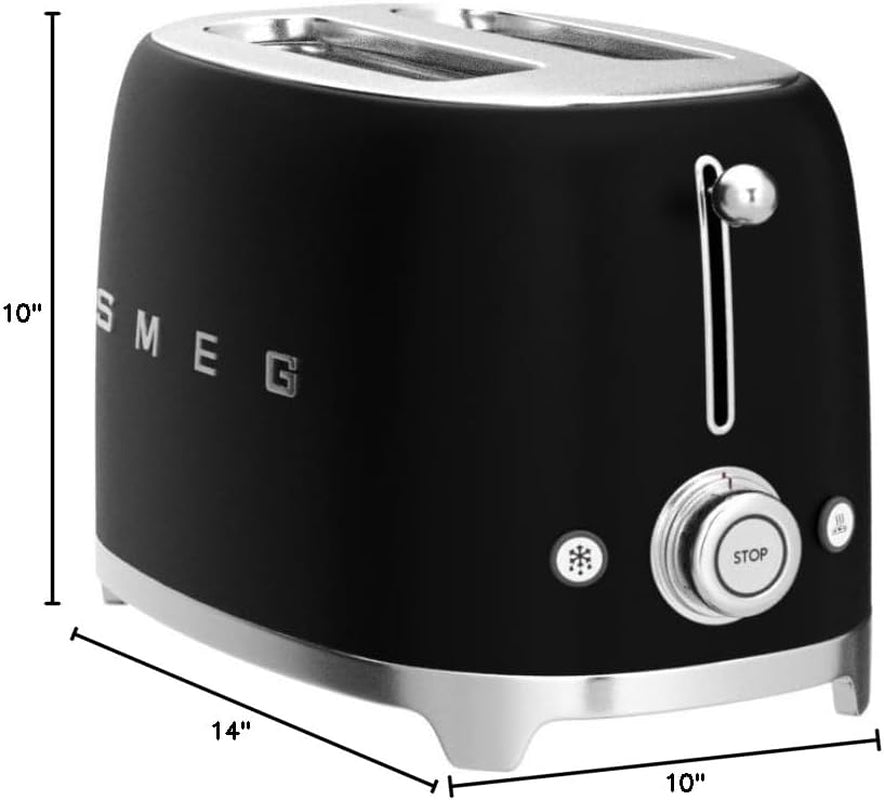 SMEG 2 Slice Toaster with 6 Presets and Defrost Function and Removable Crumb Tray TSF01BLMUS, Matte Black