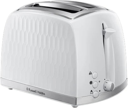 Honeycomb 2 Slice Toaster (Extra Wide Slots, High Lift Feature, 6 Browning Levels, Frozen/Cancel/Reheat Function, Removable Crumb Tray, 850W, White Textured High Gloss) 26060