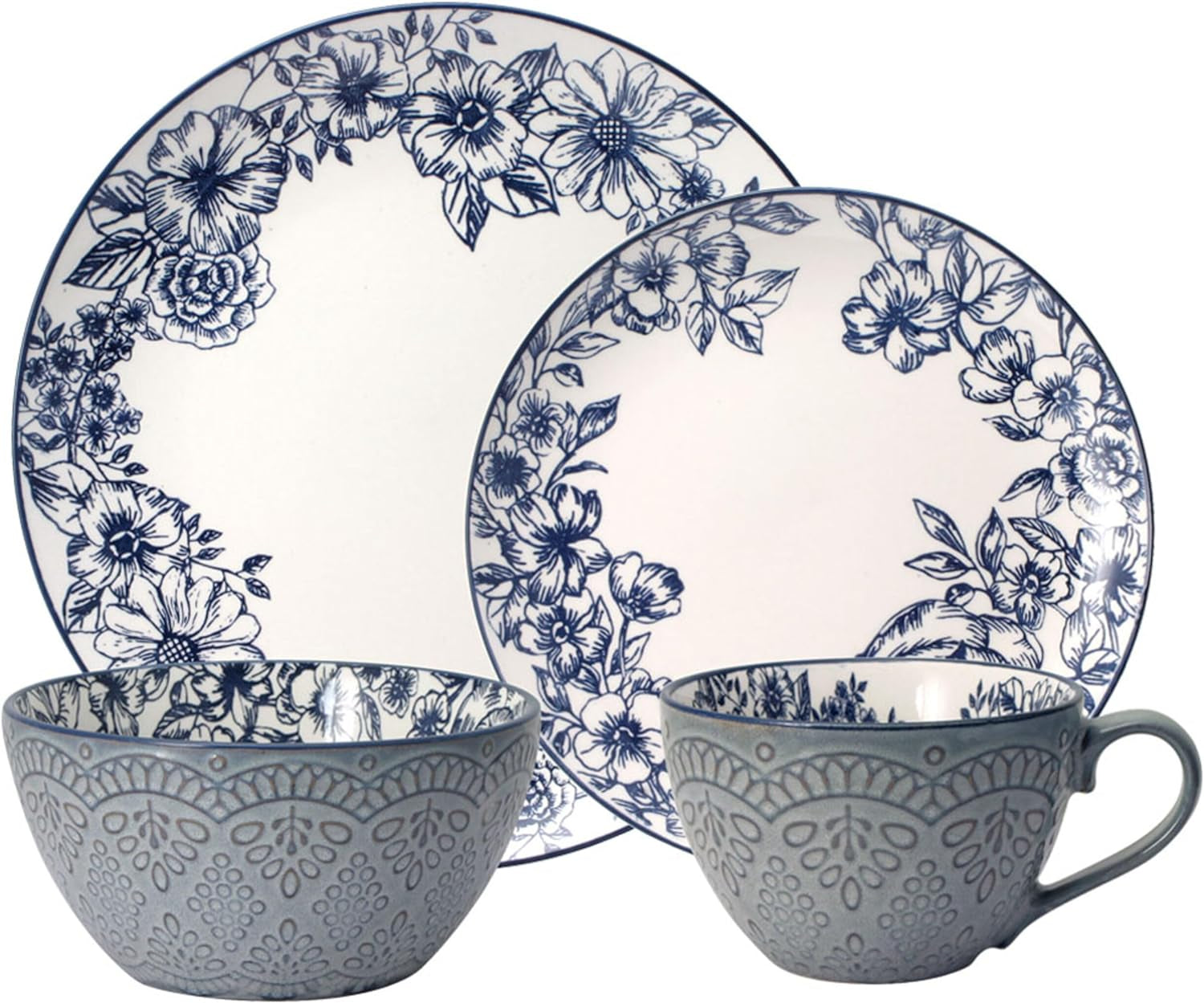 Pfaltzgraff 5216941 Gabriela Blue 16-Piece Dinnerware Set, Service for 4