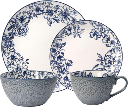 Pfaltzgraff 5216941 Gabriela Blue 16-Piece Dinnerware Set, Service for 4