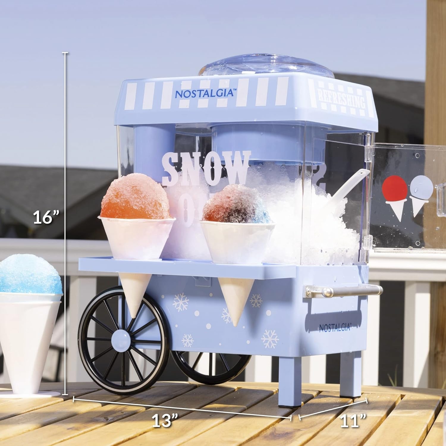 Nostalgia Snow Cone Shaved Ice Machine - Retro Table-Top Slushie Machine Makes 20 Icy Treats - Includes 2 Reusable Plastic Cups & Ice Scoop - Blue