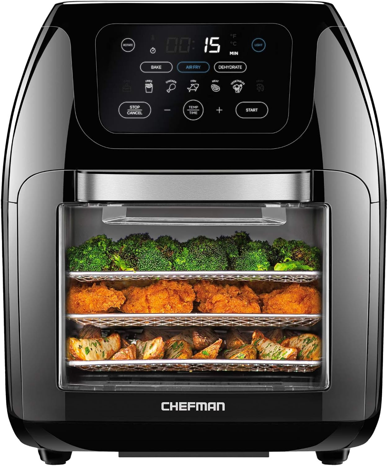 CHEFMAN Multifunctional Digital Air Fryer+ Rotisserie, Dehydrator, Convection Oven, 17 Touch Screen Presets Fry, Roast, Dehydrate, Bake, XL 10L Family Size, Auto Shutoff, Large Easy-View Window, Black