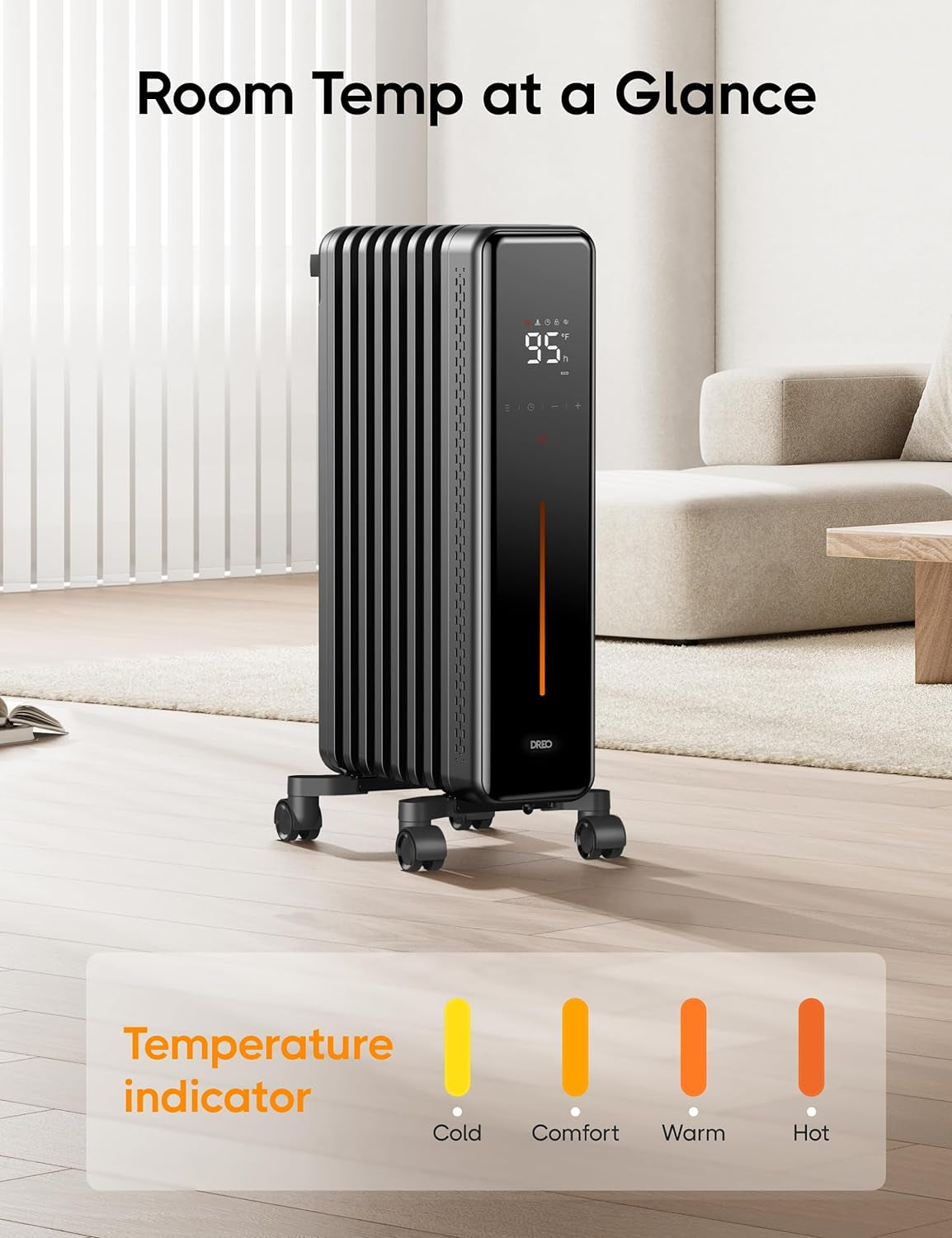 Dreo Radiator Heater, 7 Safety Protection Oil Filled Radiator Heater for Indoor Use, 1500W Electric Heaters for Large Room, 8 Fins, with Remote, 4 Modes, Digital Thermostat, 24H Timer, Quiet