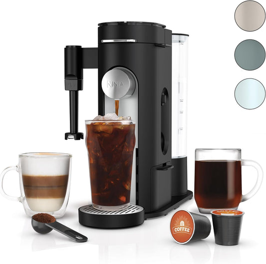 Ninja Pod & Grounds Specialty Single-Serve Coffee Maker, K-Cup Pod Compatible, Brews Grounds, Compact Design, Built-In Milk Frother, 56-Oz. Reservoir, 6-Oz. Cup to 24-Oz. Mug Sizes, Black, PB051