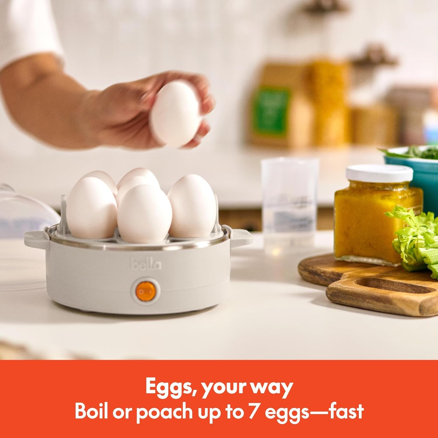 Bella Electric Egg Cooker, 7 Eggs Capacity Tray, Single Stack, for Poached, Scrambled, Hard, Medium & Soft Boiled Eggs, Omelets and Steamed Dumplings, Auto Shutoff, 360 Watt, Oatmilk