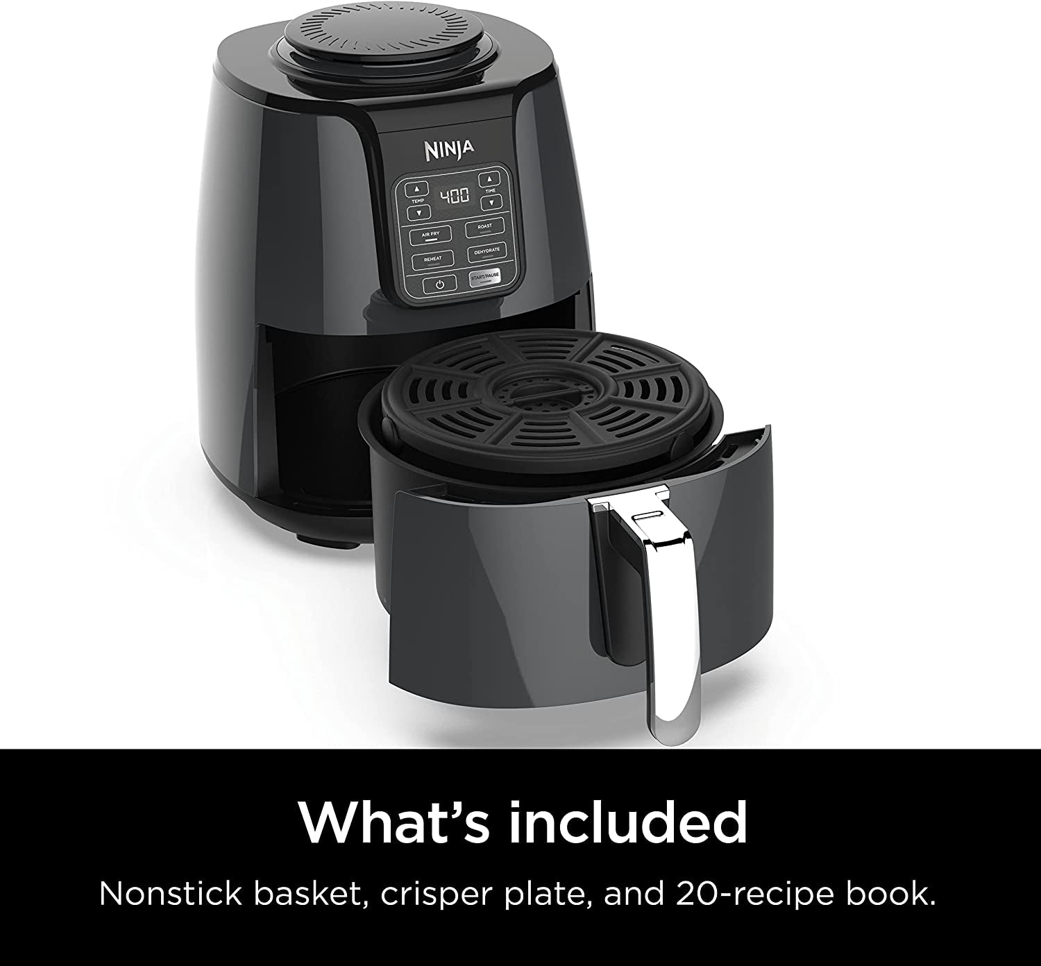 Ninja Air Fryer, Roast, Bake, Air Fry, Roast, Broil, Reheats, & Dehydrates, 4-In-1, Fries, Frozen Food, Veggies, and Juicy Meat, Less Oil, Easy Meals, Healthy Meals, Compact, 4 QT, Grey, AF101