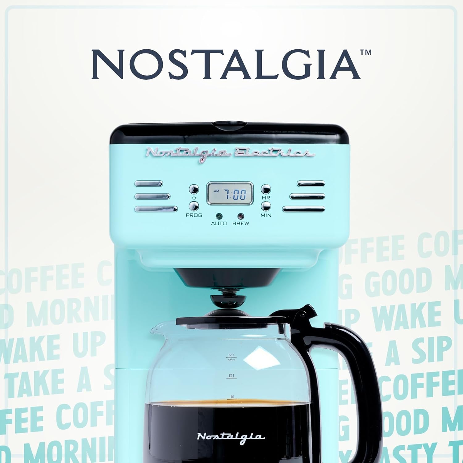 Nostalgia Retro 12-Cup Programmable Coffee Maker with LED Display, Automatic Shut-Off & Keep Warm, Pause-And-Serve Function, Aqua