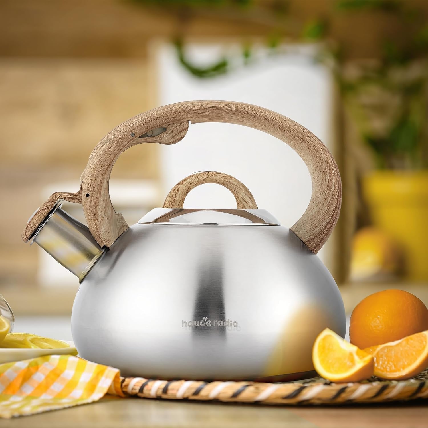 Tea Kettle Stovetop,2.0Qt Loud Whistling Kettle for Boiling Water Coffee or Milk, Food Grade Stainless Steel Tea Kettle with Wood Pattern Handle and Anti-Rust,Suitable for All Heat Sources