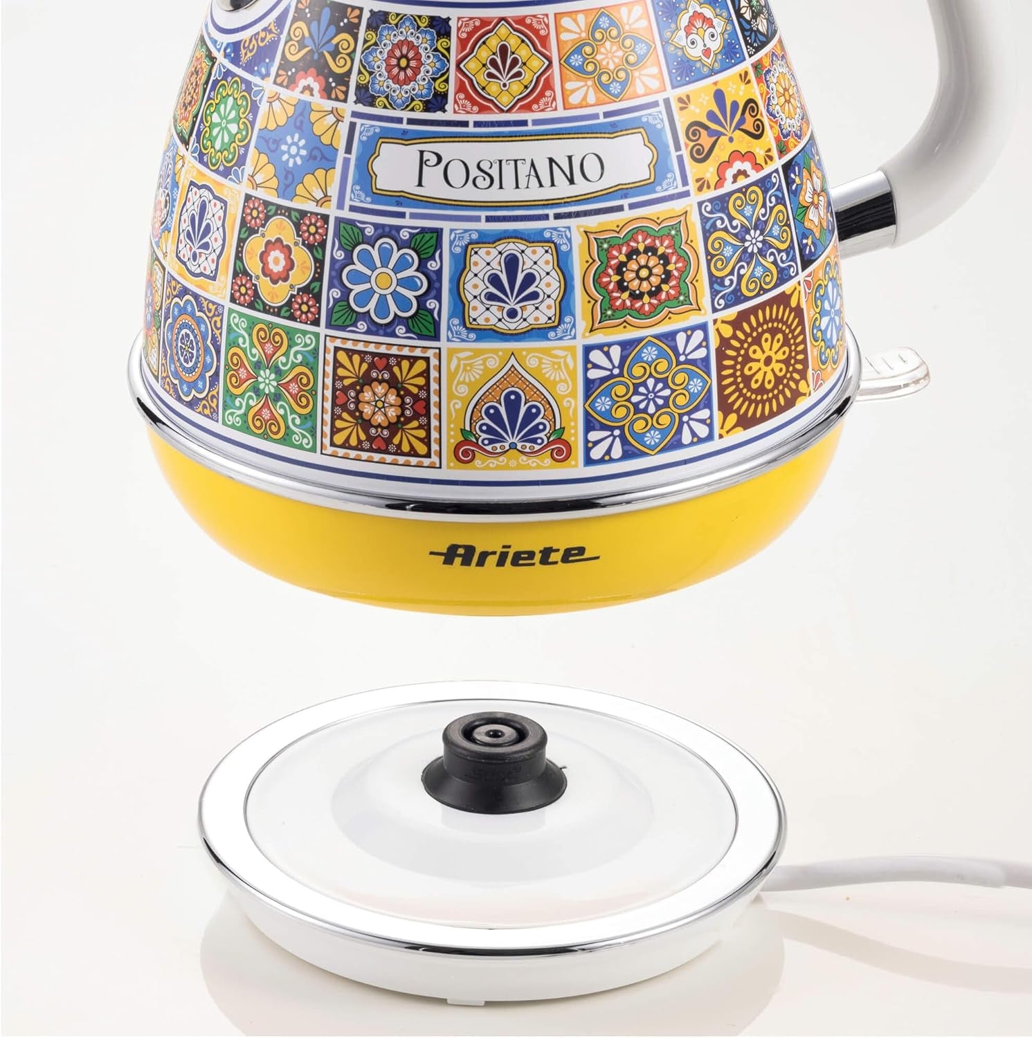 Ariete 2869 Bollitore Positano, Bollitore Elettrico, 1,7L, Infusi, The, Tisane, Base Cordless, Autospegnimento, Giallo E Bianco