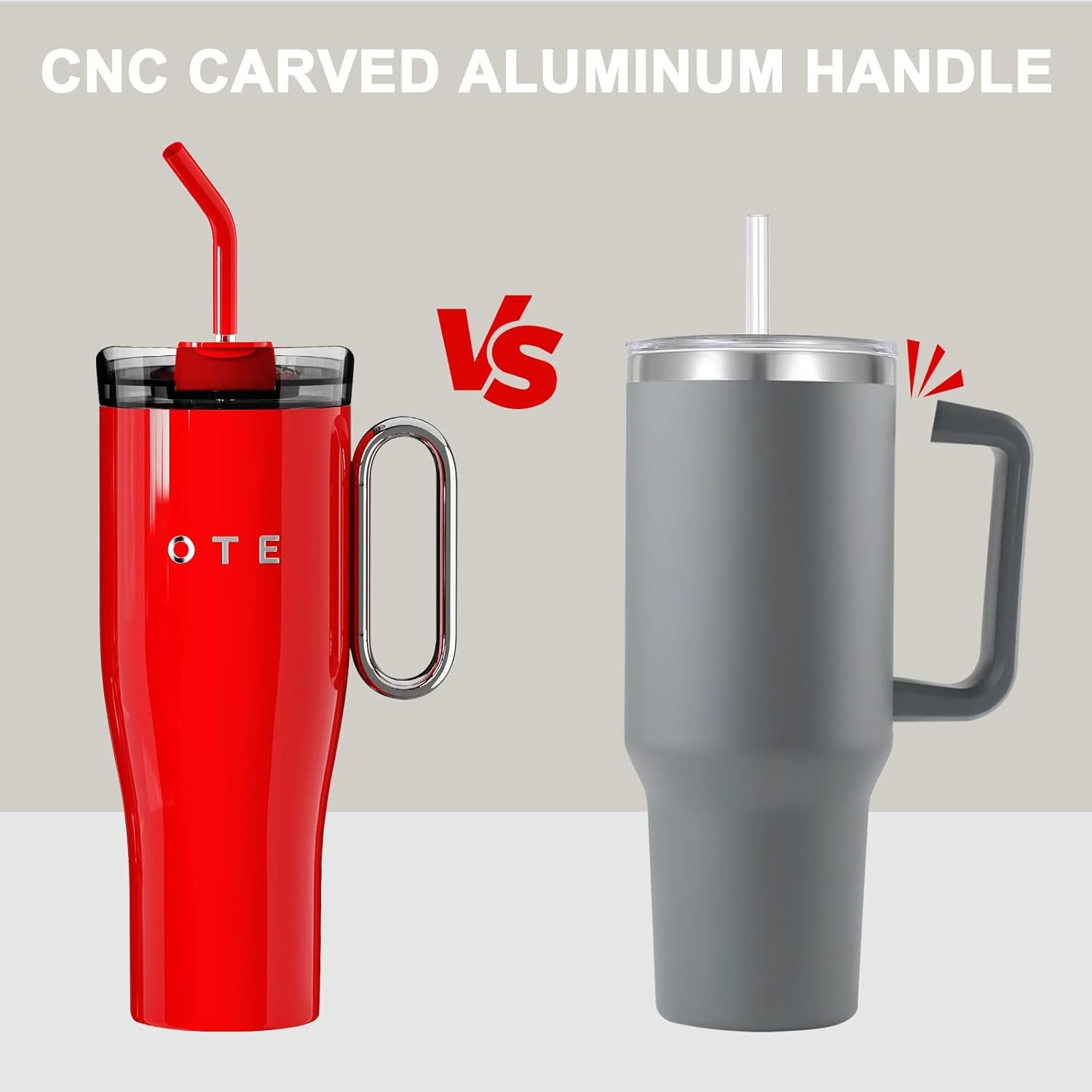 OTE Tumbler with Handle and Straw Lid Double Walled Insulation Stainless Steel 1180ml Red