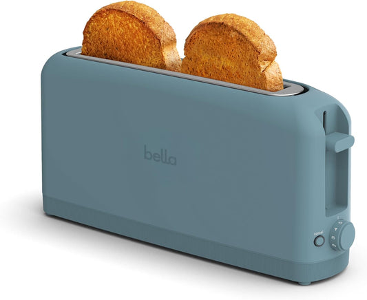 Bella 2 Slice Slim Toaster, 6 Setting Shade Control W Reheat and Cancel Buttons, Removable Crumb Tray, 10” Long Slot, anti Jam & Auto Shutoff, Auto Centering Guides and Cord Wrap, 900 Watt, Surf