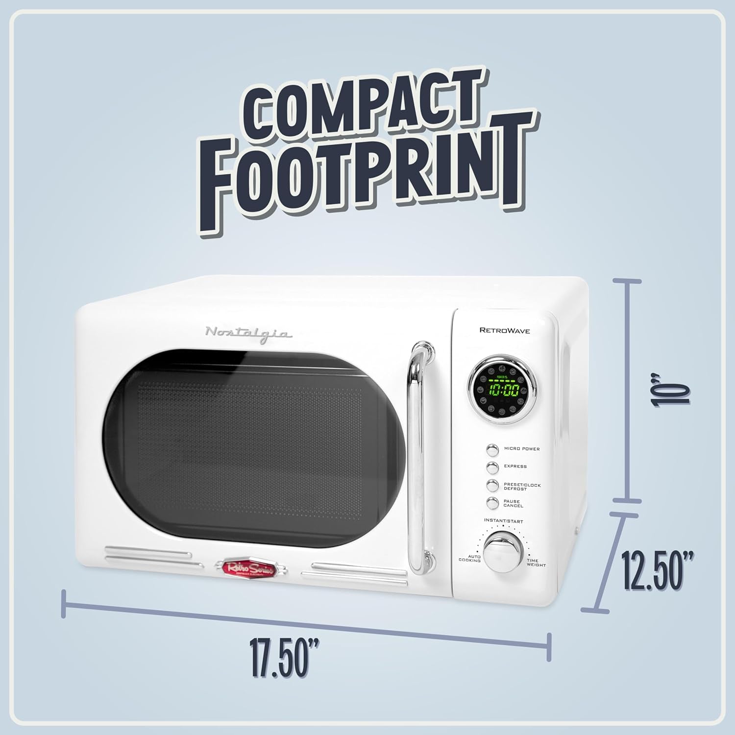 Nostalgia Retro Compact Countertop Microwave Oven - 0.7 Cu. Ft. - 700-Watts with LED Digital Display - Child Lock - Easy Clean Interior - White