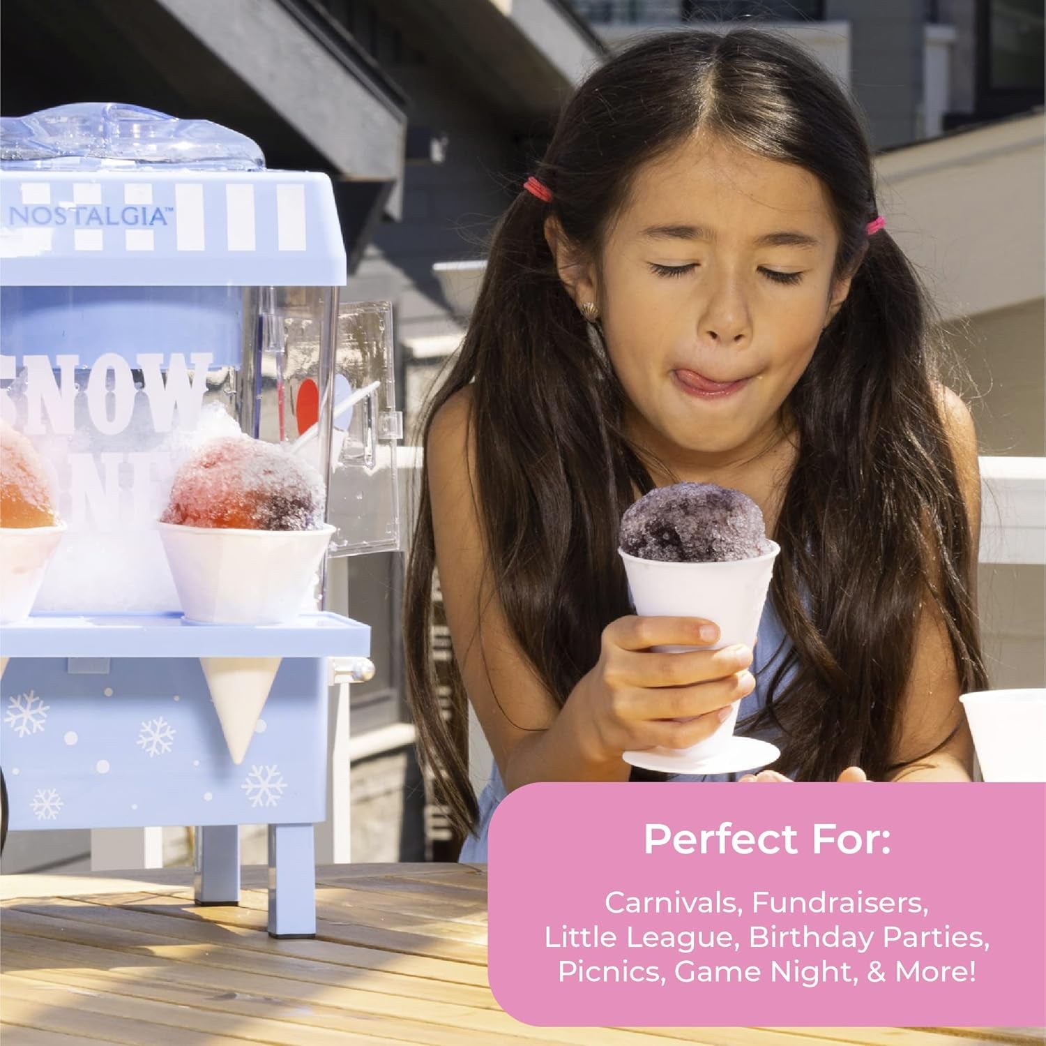 Nostalgia Snow Cone Shaved Ice Machine - Retro Table-Top Slushie Machine Makes 20 Icy Treats - Includes 2 Reusable Plastic Cups & Ice Scoop - Blue