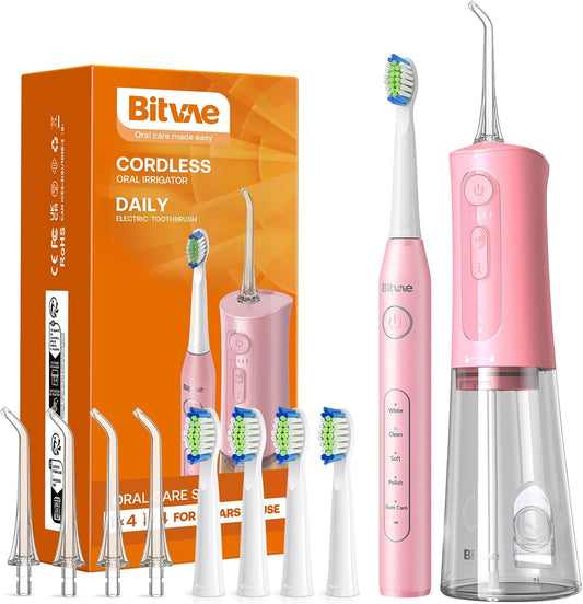 Bitvae Water Dental Flosser for Teeth 3 Modes 5 Intensities Rechargeable Quartz Pink