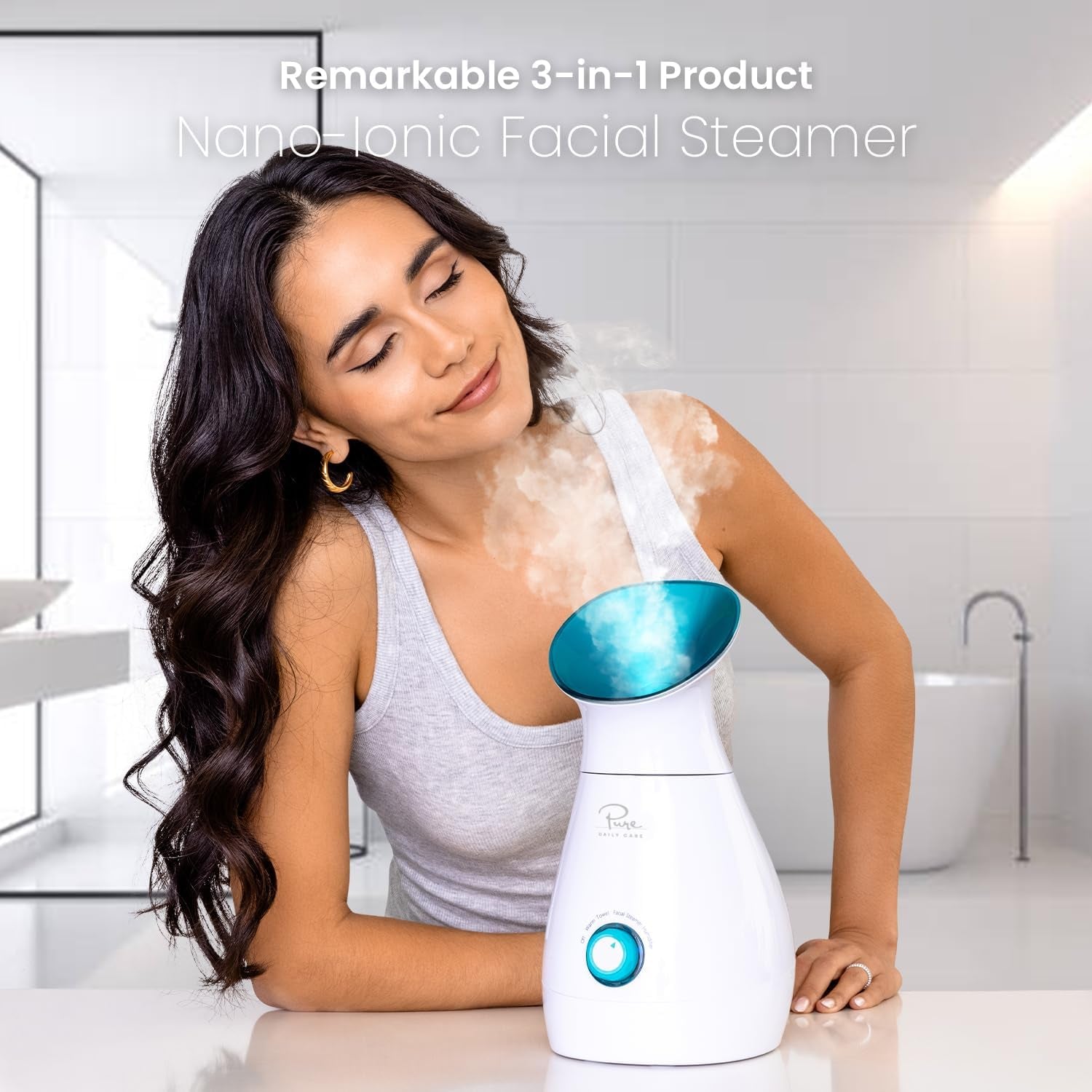 3-In-1 Nano Ionic Facial Steamer with Precise Temp Control With 5 Piece Stainless Steel Skin Kit