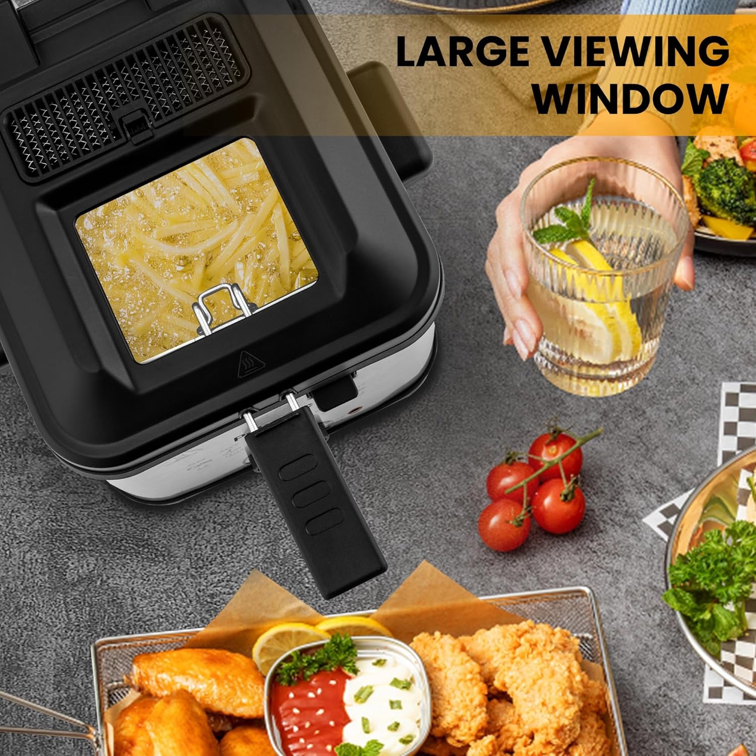 PUKOMC Electric Deep Fryer, 1.5 Liters/1.6 Qt. Oil Capacity, Small Deep Fryer with Basket for Home Use, Cool Touch Sides Easy to Clean, Nonstick Basket