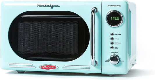 Nostalgia Retro Compact Countertop Microwave Oven - 0.7 Cu. Ft. - 700-Watts with LED Digital Display - Child Lock - Easy Clean Interior - Aqua