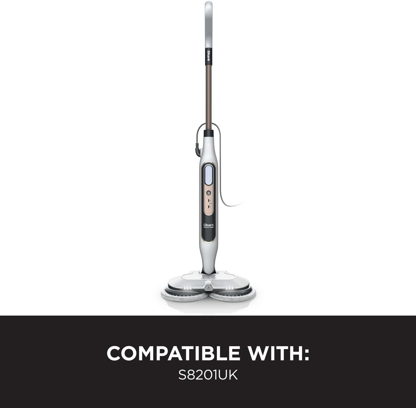 Shark Automatic Steam and Scrub Steam Mop with Steam Blaster 2 Rotating Power Pads 3 Steam Settings White & Grey