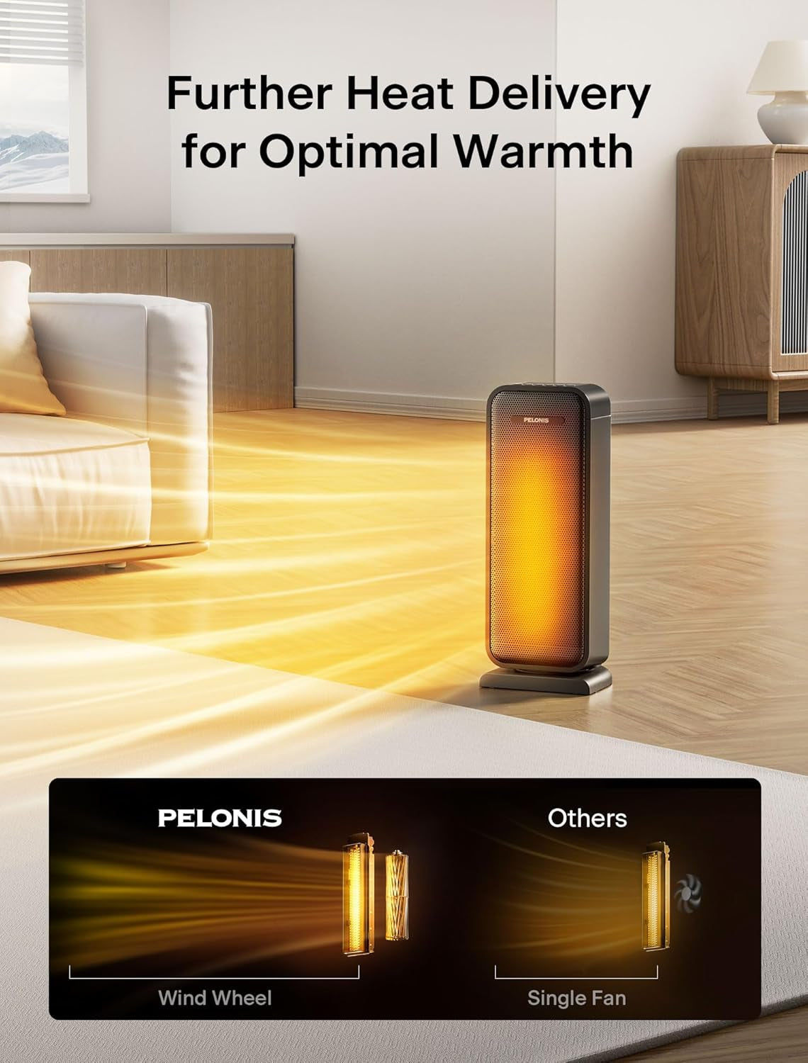 PELONIS Space Heater Indoor with 75° Oscillation & Remote, 16 Inch Portable Heater with Thermostat & 12H Timer, Electric Room Heater with Eco, Ceramic Desk Heater for Bedroom Home Office, 1500W