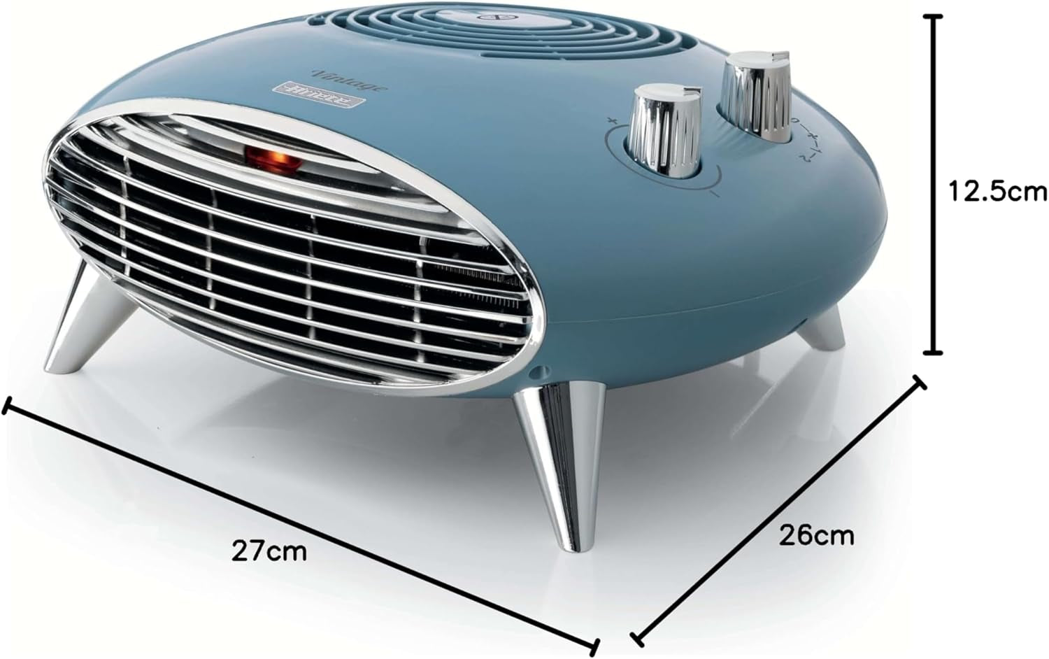 Ariete 8211 Termoventilatore Da Tavolo, Stufetta Elettrica, 2000W, Termostato, Silenzioso, Griglia E Piedi Cromati, Celeste