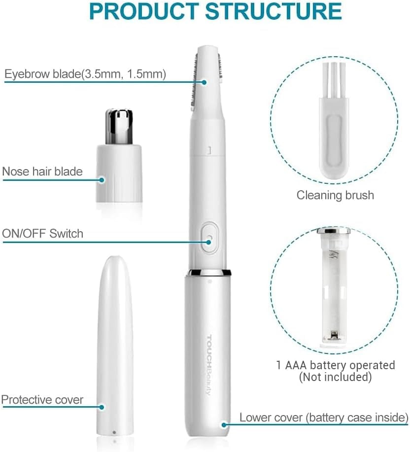 TOUCHBeauty Face Eyebrow Nose Ear Hair Trimmer All-In-One Hair Remover (White)