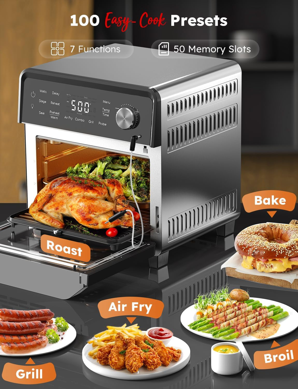 Nuwave X Chef Todd English Air Fryer Oven Combo, Plug-In Grill W/Sheath Heaters, Authentic Char Flavor, 2024 New Convection System, 2X More Even, 100 Presets, Smarter Probe, 50-550°F, Stainless Steel