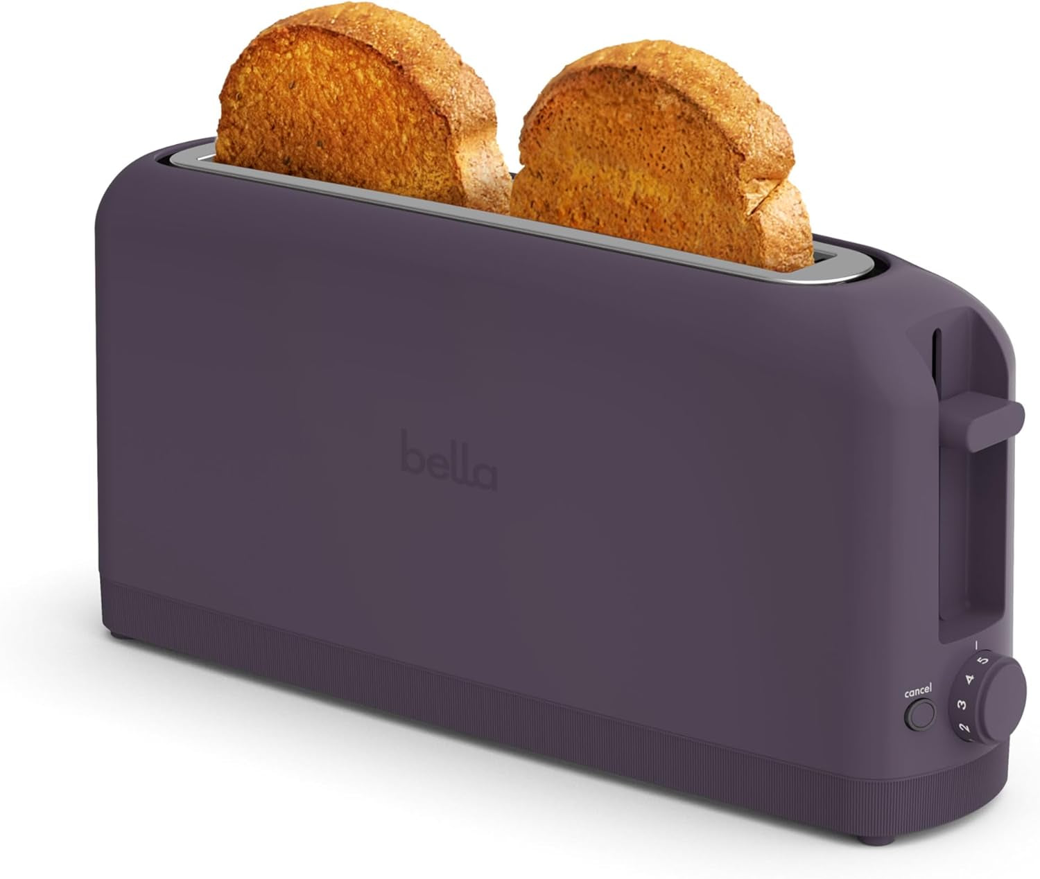 Bella 2 Slice Slim Toaster, 6 Setting Shade Control W Reheat and Cancel Buttons, Removable Crumb Tray, 10” Long Slot, anti Jam & Auto Shutoff, Auto Centering Guides and Cord Wrap, 900 Watt, Plum