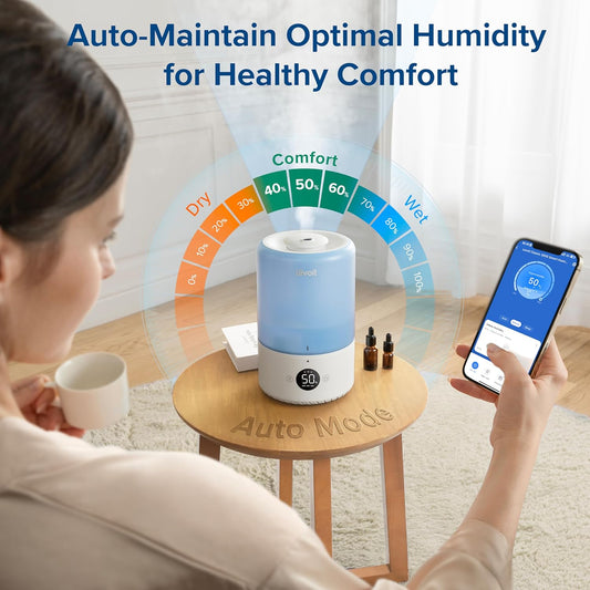 LEVOIT Dual 200S Smart Humidifiers for Bedroom, Top Fill, Customize Humidity for Home, Baby Nursery & Plants with Humidistat, Essential Oil Diffuser, Schedule, Timer, APP & Voice Control, 3L, Blue