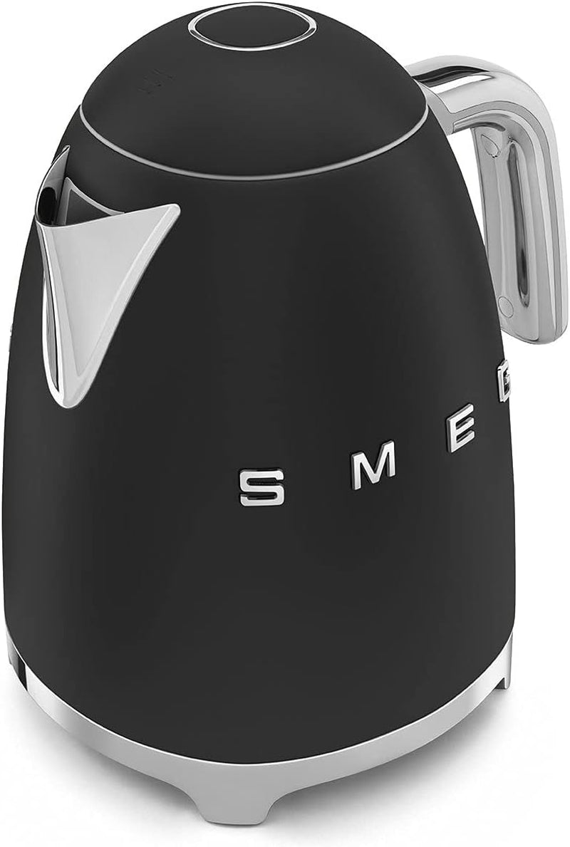 SMEG 50'S Retro Style Electric Water Kettle with Automatic Shutoff, Removable Base, and Water Indicator, KLF03BLMUS, Matte Black